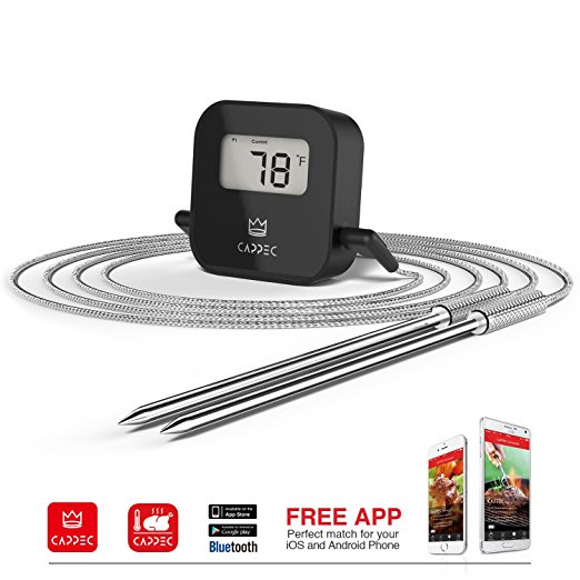 Cappec Bluetooth Wireless Meat Food Thermometer for BBQ Oven and Grill, Smoker Friendly with Two Stainless Steel Probe Sensors (New Version)
