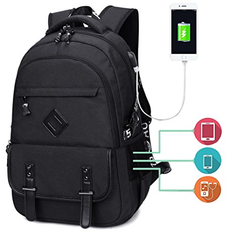 USB Charging Backpack,USB Laptop Backpack USB Charger,Canvas Backpack USB,USB Waterproof Backpack,College Computer Backpacks For Men Women,Hiking Travel Daypack Casual Bag , Fits 15.6 Inch Laptop