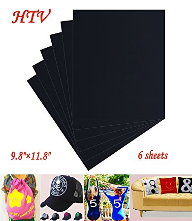 Black Heat Transfer Vinyl Iron On Cricut HTV 6 Sheets 9.8"×11.8"