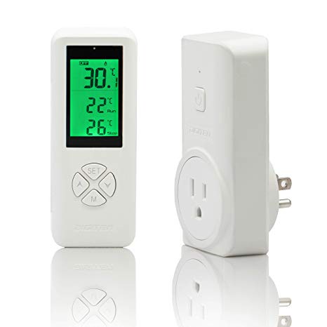 DIGITEN Wireless Programmable Thermostat Plug, Digital Temperature Controlled Outlet Heating & Cooling Mode with Remote Control Built in Temp Sensor (Remote Control Detect Temperature)