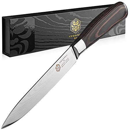 Kessaku Utility Knife - Samurai Series - Japanese Etched High Carbon Steel, 5.5-Inch