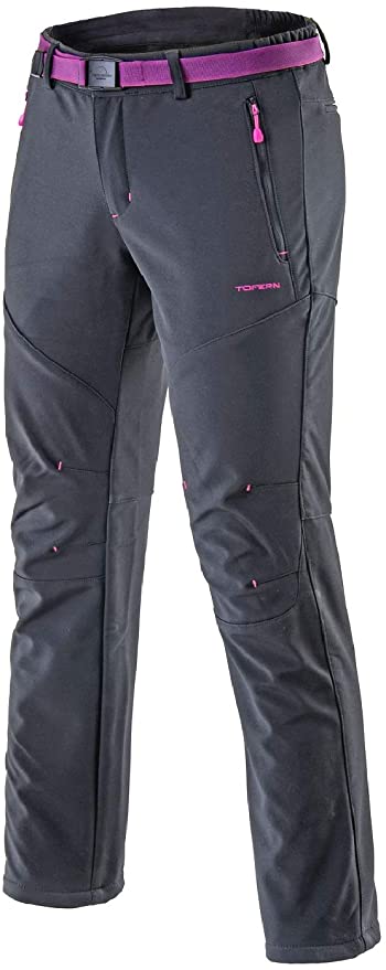 Tofern Womens Winter Softshell Pants Thicken Fleece Warm Waterproof 10000mm Outdoor Hiking Climbing Trousers