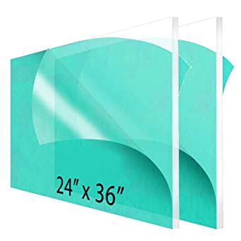 2-Pack 24 x 36” Clear Acrylic Sheet Plexiglass – 1/4” Thick; Use for Craft Projects, Signs, Sneeze Guard and More; Cut with Cricut, Laser, Saw or Hand Tools – No Knives