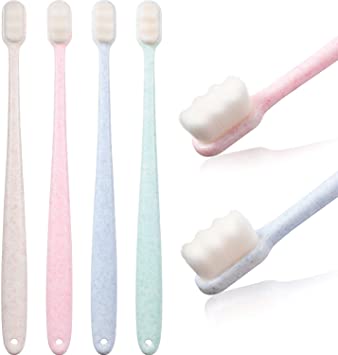 4 Pieces Soft Micro-Nano Manual Toothbrush Extra Soft Bristles Toothbrush with 20,000 Bristles for Fragile Gums Adult Kid Children (Blue, Green, Pink, Beige)