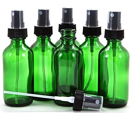 Vivaplex, 6, Green, 2 oz Glass Bottles, with Black Fine Mist Sprayers