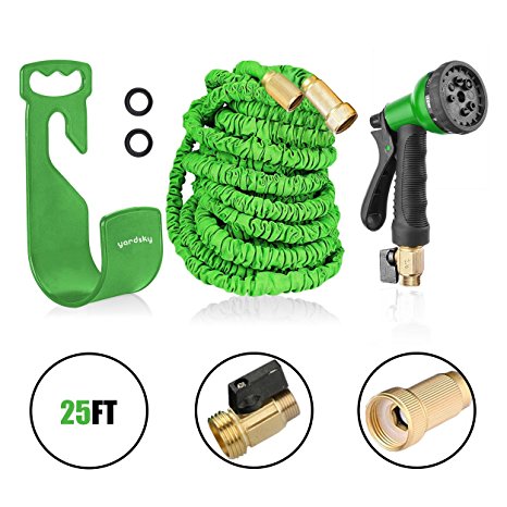 Yardsky 25 ft Green Expandable Garden Hose with Valve, Nozzle and Holder Set Outdoor Retractable Water Hose