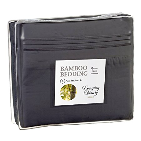Bamboo Comfort Purity Collection - 100 Percent Bamboo - 4 Piece Bed Sheet Set - With Designer Colors and Embroidered Pillowcases (Charcoal, Queen)