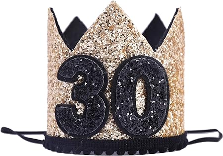 Mens 30th Birthday Crown - Photo Props Suitable for Men's and Women's 30th Birthday - 30 Years Old Suitable for Birthday Party Black Sequin Crown Hat