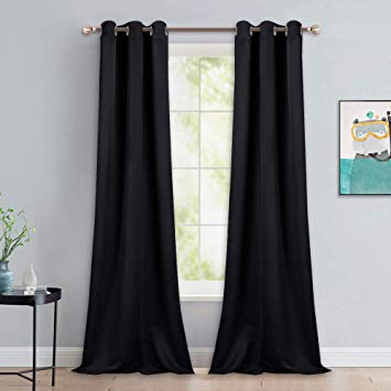 NICETOWN Black Out Curtain Panels - Home Decoration Thermal Insulated Solid Grommet Blackout Curtains/Drapes for Hall/Dining Room (Set of 2, 42 Inch by 90 Inch, Black)