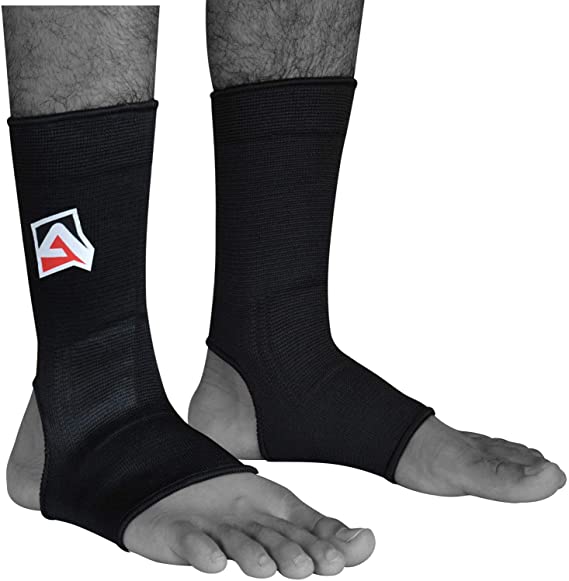 AQF MMA Ankle Support Muay Thai Foot Brace Guard Kick Boxing Sprains Achilles Tendon Pain Relief Protector Elasticated Breathable Compression Sleeve