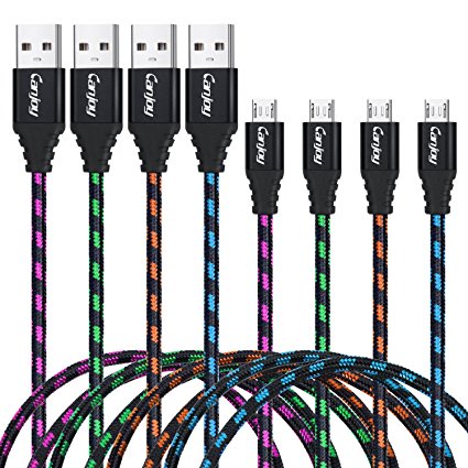 Micro USB Cable, Canjoy 4 Pack 6FT/2M Extra Long Nylon Braided High Speed 2.0 USB to Micro USB Charging Cables Android Fast Charger Cord for Samsung Galaxy S7 Edge/S6/S4 ,HTC,Tablet, Camera, MP3, MP4