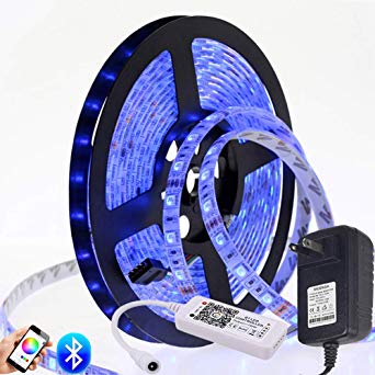 LAIMAIK RGB LED Strip Light kit with Bluetooth Controller Dimmable   Power Supply Waterproof IP65 SMD 5050 LED Ribbon Tape DC12V with self Adhesive Flexible Strips for Home Lighting