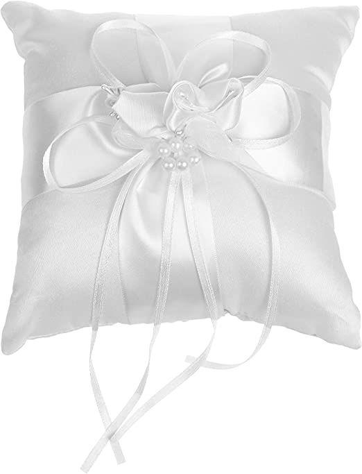 Cosmos Satin Bridal Wedding Ring Bearer Pillow Cushion Bearer with Ribbons, 6 x 6 inches