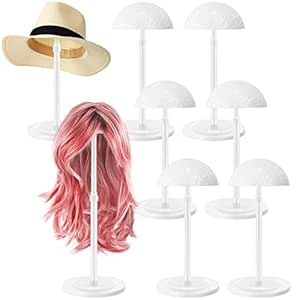 Tatuo 6 Pcs Adjustable Height Wig Stand, Portable Wig Head Holder Non-Slip Lace Wig Stand, Hat Display Stand Wig Storage for Women Multiple Wig Drying Styling Hat Storage (White)