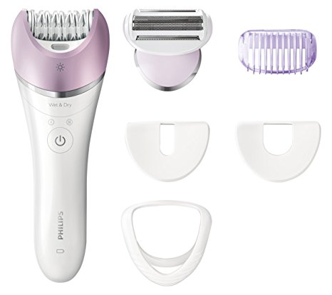 Philips Satinelle Advanced Wet & Dry Epilator for Legs, Body & Face, with 5 Attachments - BRE635/00