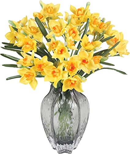 XYXCMOR 12pcs Artificial Daffodils Flowers 16.5 Inches Yellow Narcissus Spring Flowers Arrangement Fake Silk Flower Artificial Flowers for Decoration Home Kitchen Table Centerieces Porch