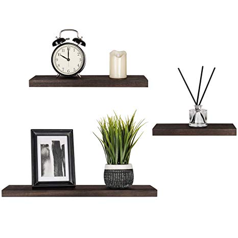 Mkono Floating Shelves Wood Wall Shelf Rustic Wall Mount Pine Shelf Set of 3 Home Decor Photo Display Ledges with Invisible Bracket for Living Room/Bedroom/Bathroom/Kitchen