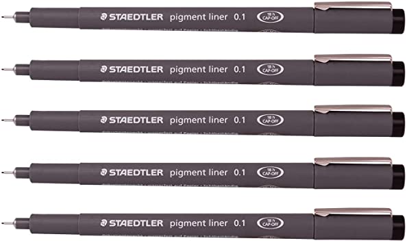 Staedtler 0.1 mm Pigment Liner Fineliner Sketching Drawing Drafting Pens Pack of 5