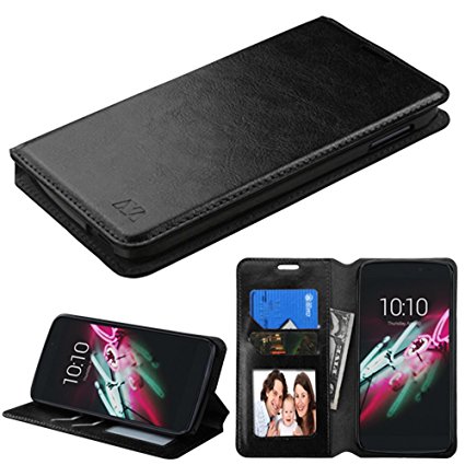 Alcatel OneTouch Idol 3 (5.5) Case, JoJoGoldStar Bicast PU Leather Folio Wallet with Card Slots and Kickstand, Comes with Stylus Pen and Screen Protector - Black