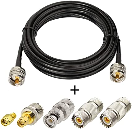SUPERBAT PL259 Cable UHF RF Coaxial Coax Cable 6.56ft   5pcs Adapter Kit, UHF Cable   SMA/BNC/PL259/SO239 Adapter Kit for CB,Amateur,SWR Meter,and Two-Way Radio Applications
