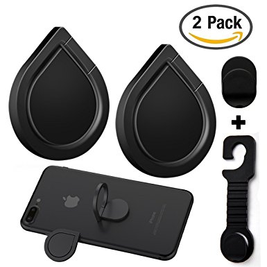 Phone Ring Holder & Stand - 2 Pieces Universal Finger Grip Stand Holder Ring - Car Mount Phone Ring Grip for iPhone / Samsung / Galaxy / iPad / Phone Case (Black/Water Droplets)