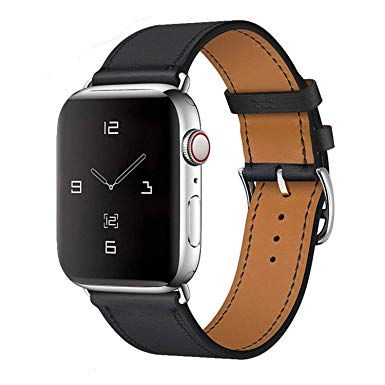 Leather Band Compatible with iWatch 40mm 38mm, Genuine Leather Strap Watch Bands Replacement for iWatch Series 4 40 mm Series 3 Series 2 Series 1 38 mm, Black