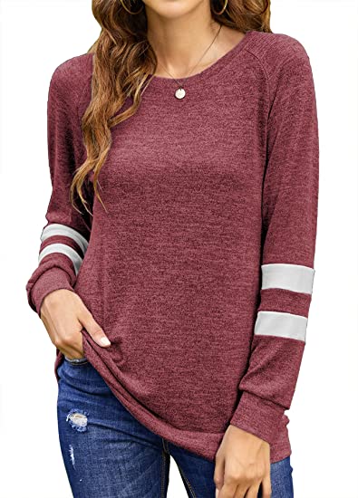 Kancystore Womens Long Sleeve Tops Casual Crewneck Sweatshirts Fall Tunic Shirts Sweaters