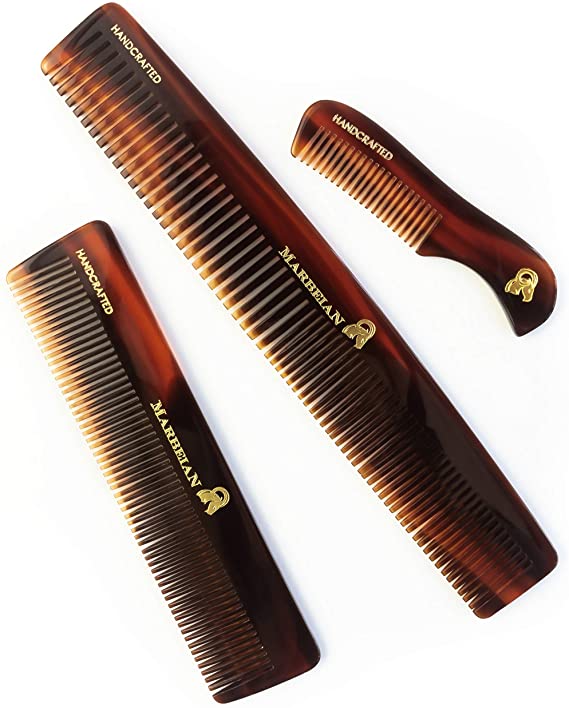 Beard and Mustache Comb Set for Men, Acetate Handcrafted Saw Cut Combs for Men's Facial Hair Trimming