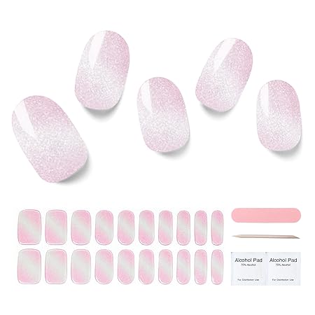 Semi Cured Gel Nail Strips, 20 pcs Gel Nail Stikers, Gel Nail Wraps Semi Cured, Salon-Quality, 2 Weeks Long Lasting