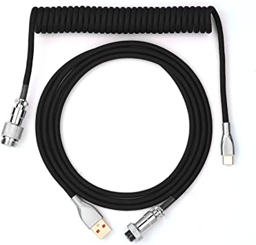 EPOMAKER Mix 1.8m Coiled Type-C to USB A TPU Mechanical Keyboard Space Cable with Detachable Aviator Connector for Gaming Keyboard and Cellphone (Black)