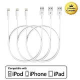 Certified EaglewoodTM 3 Pack 3ft1m 8 Pin Lightning to USB Charging Cable Connector Charger for iPhone 6 6 Plus iPhone 5s 5 5c iPod Touch 5th Nano 7th and iPad 4 Air Mini with Authentication Chip Ensures Fast Charging and No Annoying Error Messages White
