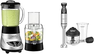 Cuisinart BFP-703BC Smart Power Duet Blender/Food Processor, Brushed Chrome, 3 cup, count of 6 & CSB-179 Smart Stick Variable Speed Hand Blender, Stainless Steel