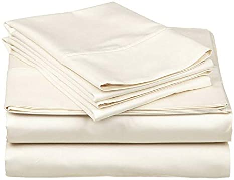 Way Fair Queen, Ivory 100% Egyptian Cotton 4-Piece Bed Sheet Set 400 TC Comes with 15 inches deep Pocket Fitted Sheet Soft, Luxury Sheets