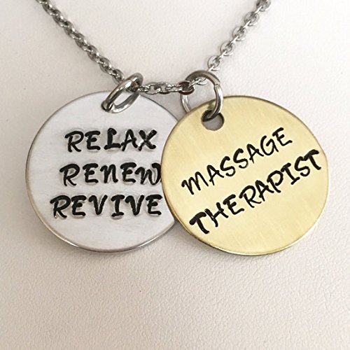 Massage Therapist necklace - massage therapy - Medical - relaxation - renew - revive - handstamped