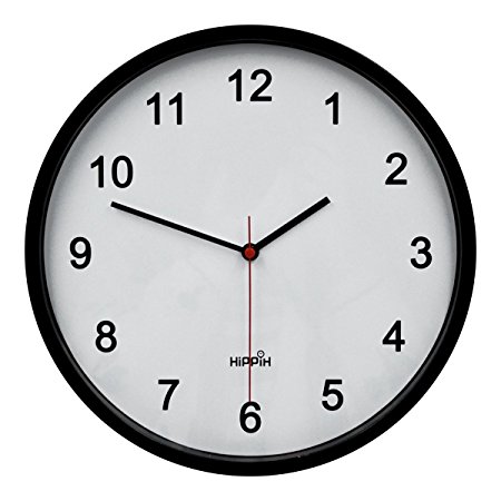 Hippih 10" Silent Quartz Decorative Wall Clock with Glass Cover Non-ticking Digital,2315-D