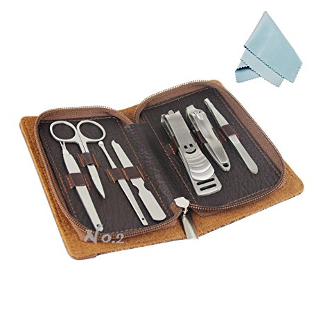 No.2 Warehouse 7in1 Manicure Grooming Set Kit Nail Clipper Leather Case Groom&travelling Kit  a Piece of Clean Cloth