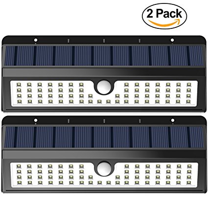 Solar Lights, Lemontec 62 LED Wall Solar Light Outdoor Security Lighting Nightlight with Motion Sensor Detector for Garden Back Door Step Stair Fence Deck Yard Driveway, 2 Pack