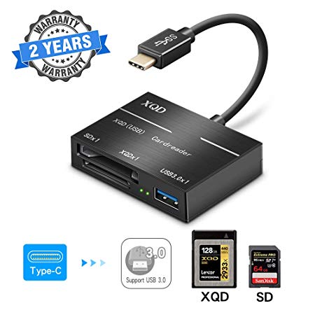 XQD/SD Card Reader Type C, Rocketek Dual Slot USB 3.0 Flash Memory Card Reader with High Speed up to 5Gbp/s for SD(HC/XC), Sony G Series, Lexar USB Mark Card, Compatible with Windows/Mac OS System