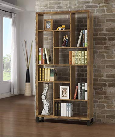 Coaster Home Furnishings 801236 Coaster Industrial Rustic Antique Nutmeg Open Bookcase with Different Sized Cubbies