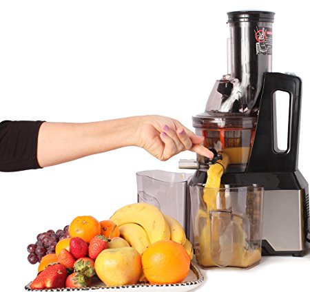 Oliver Smith - 3" Wide Chute - Whole Fruit Anti-Oxidation Slow Masticating Juicer - Vertical Cold Press Juicer - Powerful 300 W AC Motor - 60 RPMs - Stainless Steel - Sorbet & Smoothie Attachements