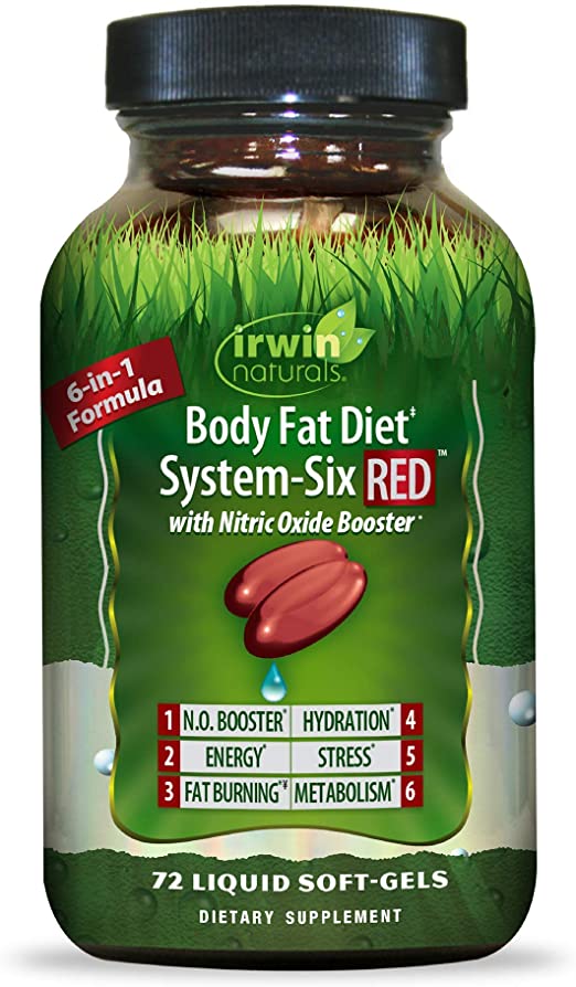 Irwin Naturals Body Fat Diet System-Six RED with Nitric Oxide Booster - 6-in-1 Formula Supports Weight Management, Heart Health, Fat Burning, Hydration, Stress & Metabolism - 72 Liquid Softgels