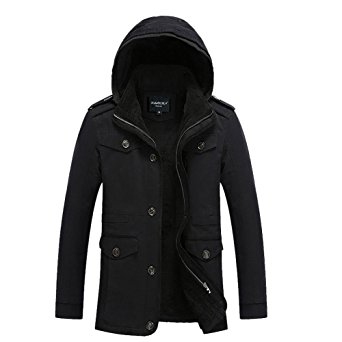 JYG Men's Winter Thicken Cotton Coat with Removable Hood