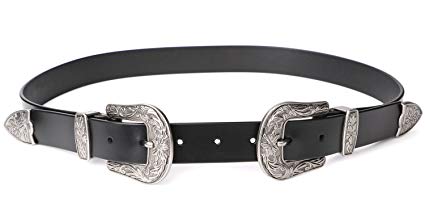 Women Leather Belts Ladies Vintage Western Design Black Waist Belt for Pants Jeans Dresses