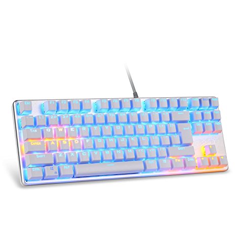 LINGBAO JIGUANSHI Mechanical Gaming Keyboard with Blue Switches,Blue LED Backlight,87 Keys Anti-ghosting (White)