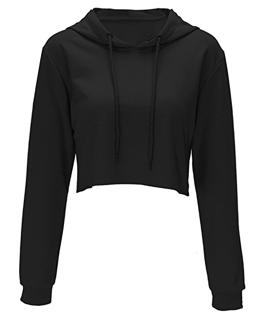IyMoo Women's Loose Long Sleeve Crop Top Pure Color Sweatshirt Hoodie