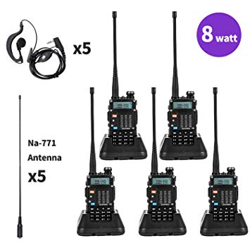 Baofeng UV-5R Radio 8Watt Ham Radio Dual Band Baofeng Walkie Talkie Baofeng BF-F8GP Two Way Radio UHF VHF Walkie Talkies with TID NA-771 Antenna 5 Pack