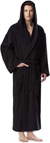 Arus Men's Hooded Classic Bathrobe Turkish Cotton Robe with Full Length Options