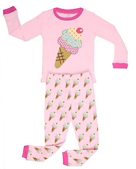 Elowel Little Girls"Ice Cream" 2 Piece Pajama Set 100% Cotton (Size6M-8Y)