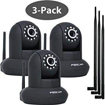 3 pack Foscam FI8910W Black Wireless/Wired Pan & Tilt IP/Network Camera with 9dbi Antennas
