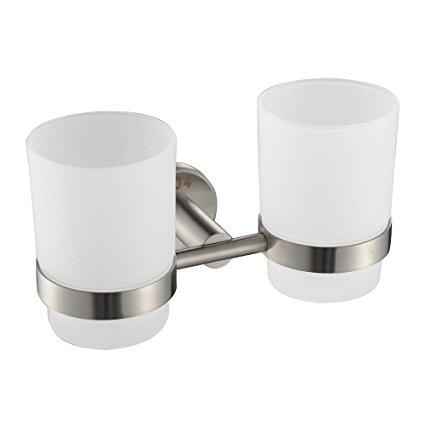 KES A2151-2 Bathroom Double Glass Tumbler with Holder Wall Mount Toothbrush Holder, BRUSHED SUS304 Stainless Steel